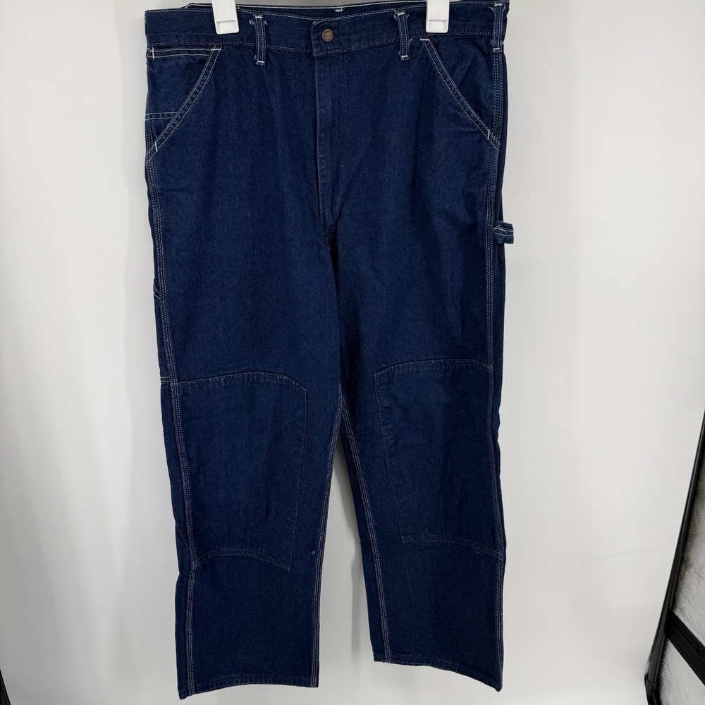 Vintage Sears Double Knee Carpenter Jeans 36x29 Dark Denim Workwear